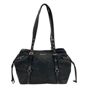 Prada Nylon Leather Shoulder Tote Bag Black